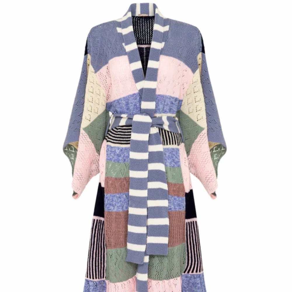 LAST FILLYBOO HOLLY PATCHWORK ROBE HAND KNIT ONE OF KIND LUXE MOHAIR /ACRYLIC OS